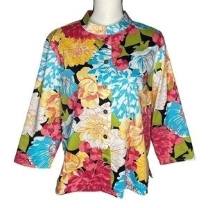 French Laundry Cardigan Top Floral Print Button Down Size Large